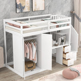 Hearth and Haven Zenithara Twin-Size Loft Bed with Wardrobe, Desk, and Storage Staircase, White GX000318AAK