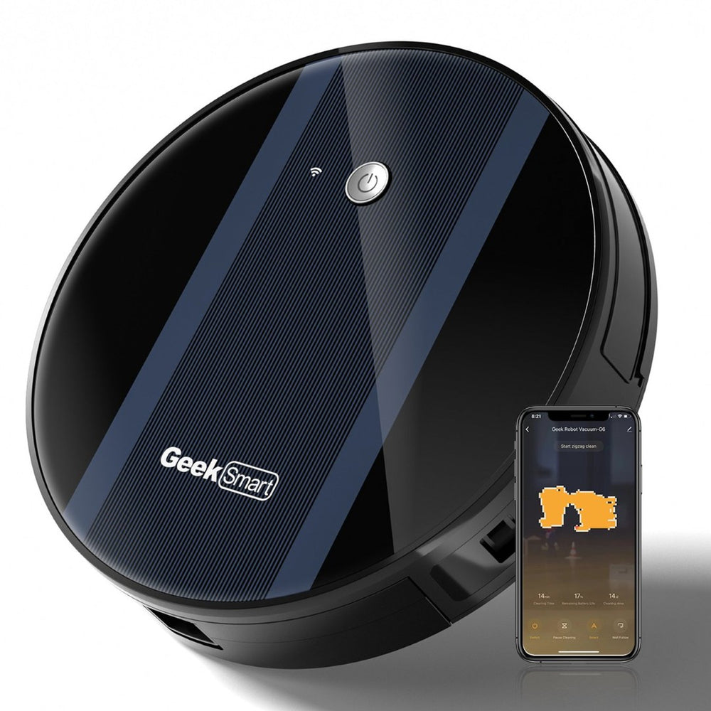 English Elm Geek Smart Slim Robot Vacuum with App Control Auto Charging and 1800pa Suction Power W100263726