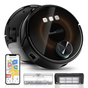 English Elm Geek Smart Slim Robot Vacuum with App Control Auto Charging and 1800pa Suction Power W100263725