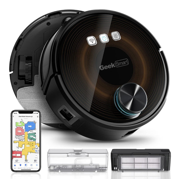 English Elm Geek Smart Slim Robot Vacuum with App Control Auto Charging and 1800pa Suction Power W100263725