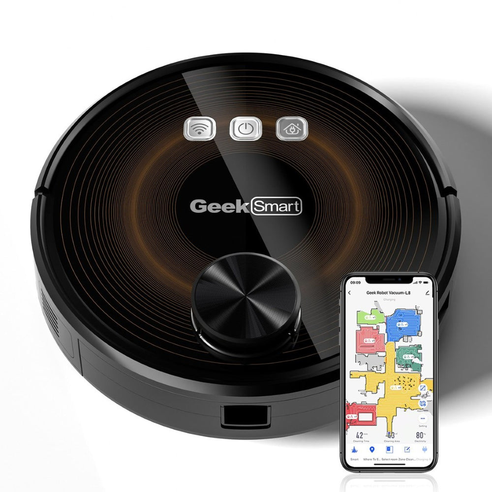 English Elm Geek Smart Slim Robot Vacuum with App Control Auto Charging and 1800pa Suction Power W100263725