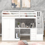 Hearth and Haven Zenithara Twin-Size Loft Bed with Wardrobe, Desk, and Storage Staircase, White GX000318AAK