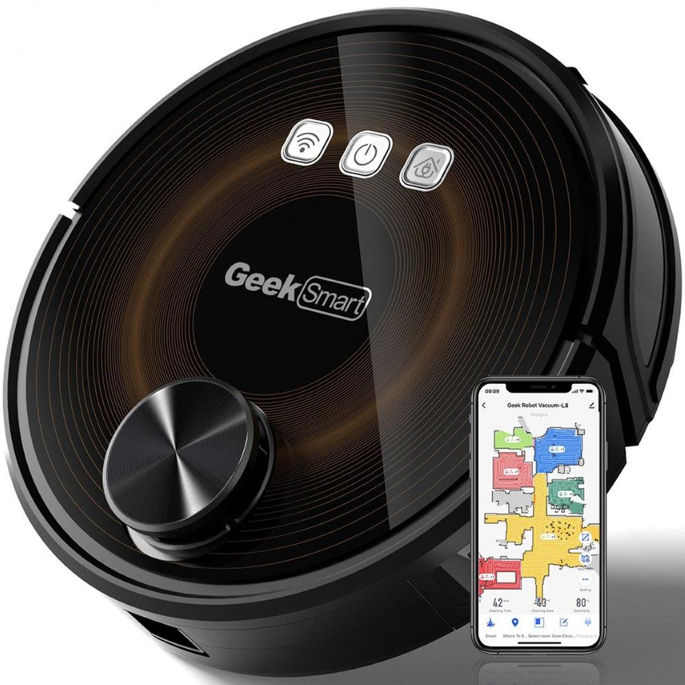 English Elm Geek Smart Slim Robot Vacuum with App Control Auto Charging and 1800pa Suction Power W100263725
