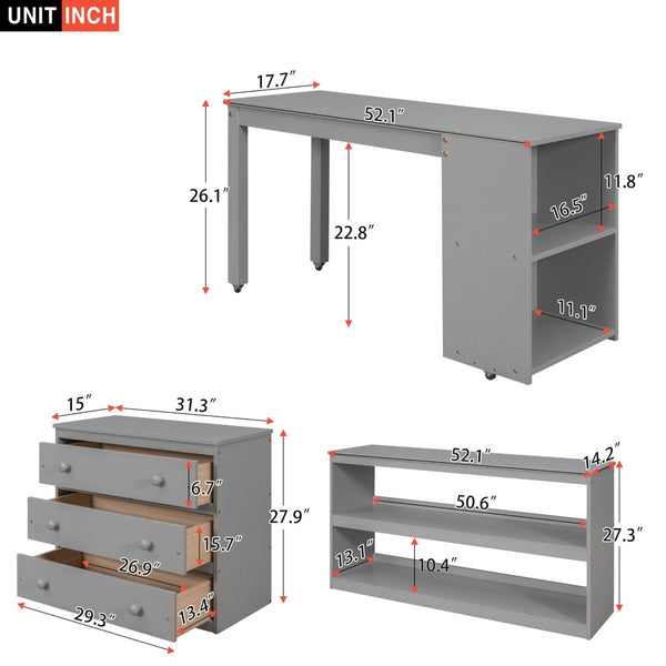 English Elm Low Full Loft Bed with Rolling Desk Storage Cabinet Kids Room Espresso Pine Gray LT000313AAE-1