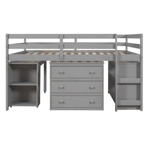 English Elm Low Full Loft Bed with Rolling Desk Storage Cabinet Kids Room Espresso Pine Gray LT000313AAE-1