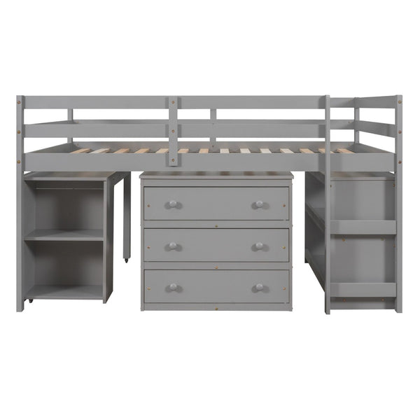 English Elm Low Full Loft Bed with Rolling Desk Storage Cabinet Kids Room Espresso Pine LT000313AAE