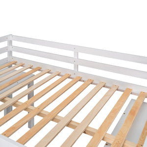 English Elm Low Full Loft Bed with Rolling Desk Storage Cabinet Kids Room Espresso Pine White LT000313AAK-1