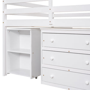 English Elm Low Full Loft Bed with Rolling Desk Storage Cabinet Kids Room Espresso Pine White LT000313AAK-1