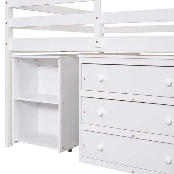English Elm Low Full Loft Bed with Rolling Desk Storage Cabinet Kids Room Espresso Pine White LT000313AAK-1