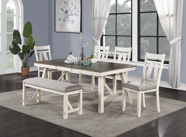 English Elm Dining Gray and White Farmhouse Dining Table 60"+18" Leaf Rectangular Wood Top 6-Seat Classic Elegance B01163920