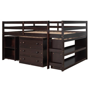 English Elm Low Full Loft Bed with Rolling Desk Storage Cabinet Kids Room Espresso Pine LT000313AAP