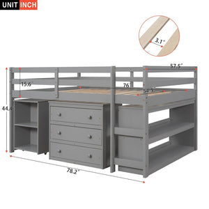 English Elm Low Full Loft Bed with Rolling Desk Storage Cabinet Kids Room Espresso Pine LT000313AAE