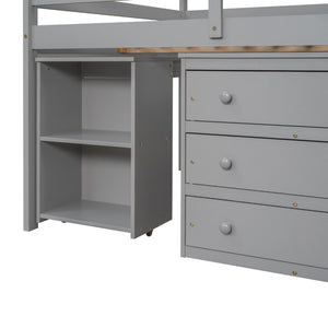 English Elm Low Full Loft Bed with Rolling Desk Storage Cabinet Kids Room Espresso Pine LT000313AAE