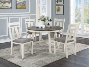 English Elm Dining Casual 6pc Dining Set with Round Table, Bench & 4 Cushioned Side Chairs, Rustic Modern Appeal Antique White+Gray 42 L x 20.5 W x 13 H B011S00188