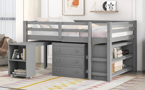 English Elm Low Full Loft Bed with Rolling Desk Storage Cabinet Kids Room Espresso Pine LT000313AAE