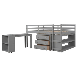 English Elm Low Full Loft Bed with Rolling Desk Storage Cabinet Kids Room Espresso Pine LT000313AAE