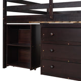 Hearth and Haven Moore Low Study Full Size Loft Bed with Cabinet and Rolling Portable Desk, Espresso LT000313AAP