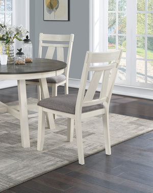English Elm Dining Casual 6pc Dining Set with Round Table, Bench & 4 Cushioned Side Chairs, Rustic Modern Appeal Antique White+Gray 42 L x 20.5 W x 13 H B011S00188