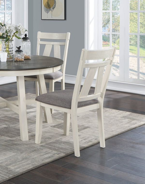 English Elm Dining Casual 6pc Dining Set with Round Table, Bench & 4 Cushioned Side Chairs, Rustic Modern Appeal Antique White+Gray 42 L x 20.5 W x 13 H B011S00188