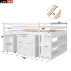 English Elm Low Full Loft Bed with Rolling Desk Storage Cabinet Kids Room Espresso Pine White LT000313AAK-1