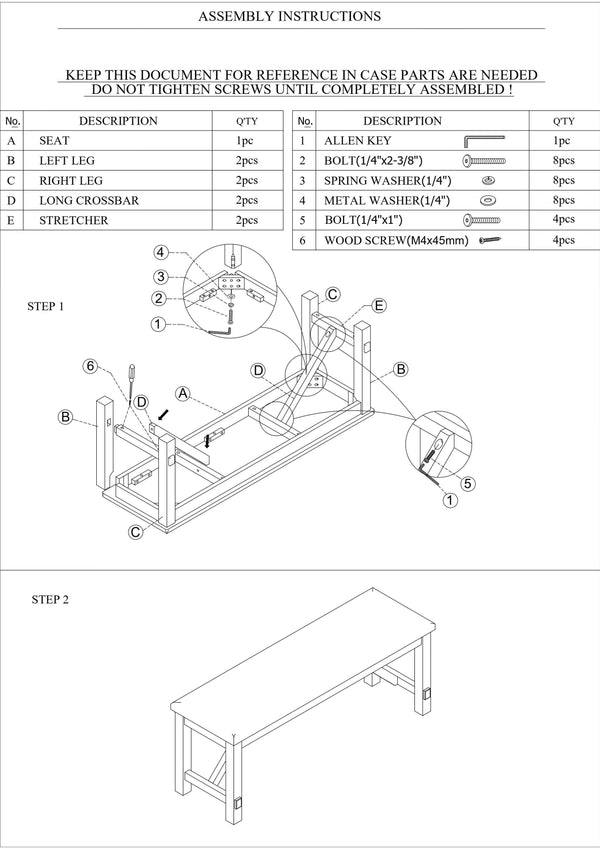 English Elm Dining Casual 6pc Dining Set with Round Table, Bench & 4 Cushioned Side Chairs, Rustic Modern Appeal Antique White+Gray 52.5 L x 18.25 W x 6 H B011S00190