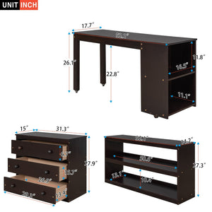 English Elm Low Full Loft Bed with Rolling Desk Storage Cabinet Kids Room Espresso Pine LT000313AAP-1