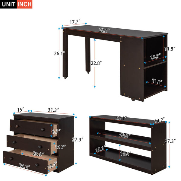 English Elm Low Full Loft Bed with Rolling Desk Storage Cabinet Kids Room Espresso Pine LT000313AAP