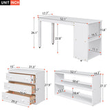 Hearth and Haven Moore Low Study Full Size Loft Bed with Cabinet and Rolling Portable Desk, White LT000313AAK