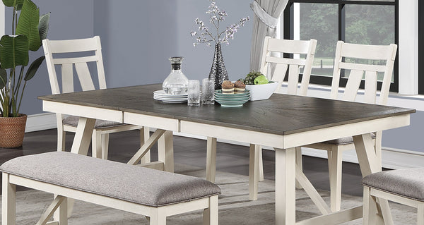 English Elm Dining Gray and White Farmhouse Dining Table 60"+18" Leaf Rectangular Wood Top 6-Seat Classic Elegance B01163920