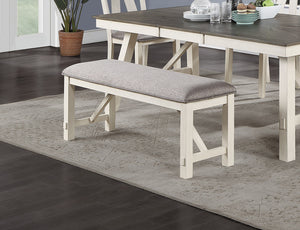 English Elm Dining Gray Wood Bench with Gray Upholstered Cushion Seat 50" x16" Farmhouse White Trim Comfort B01163921