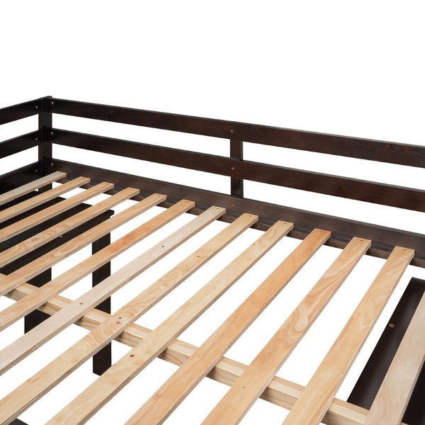 English Elm Low Full Loft Bed with Rolling Desk Storage Cabinet Kids Room Espresso Pine LT000313AAP