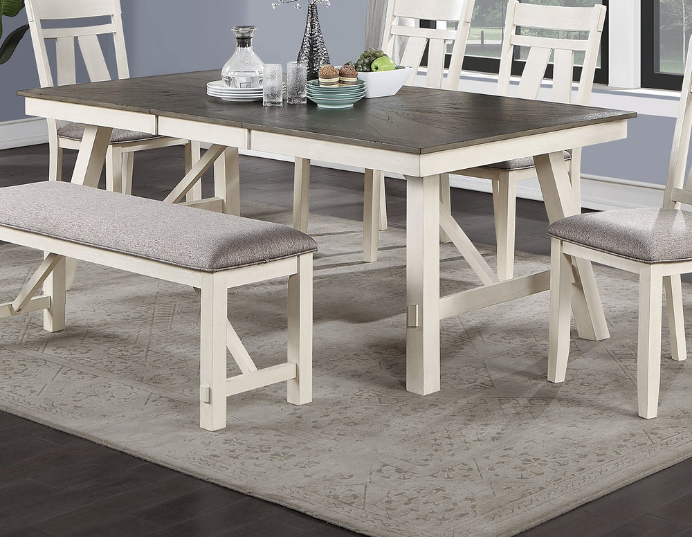 English Elm Dining Gray and White Farmhouse Dining Table 60"+18" Leaf Rectangular Wood Top 6-Seat Classic Elegance B01163920