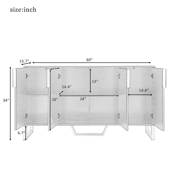English Elm Trexm Light Luxury Sideboard Gold Legs Marble Top Four Door Storage Cabinet WF295368AAB