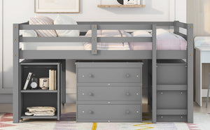 English Elm Low Full Loft Bed with Rolling Desk Storage Cabinet Kids Room Espresso Pine Gray LT000313AAE-1