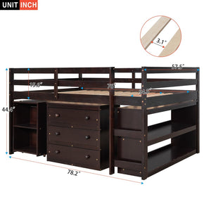 English Elm Low Full Loft Bed with Rolling Desk Storage Cabinet Kids Room Espresso Pine LT000313AAP