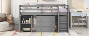 English Elm Low Full Loft Bed with Rolling Desk Storage Cabinet Kids Room Espresso Pine LT000313AAE