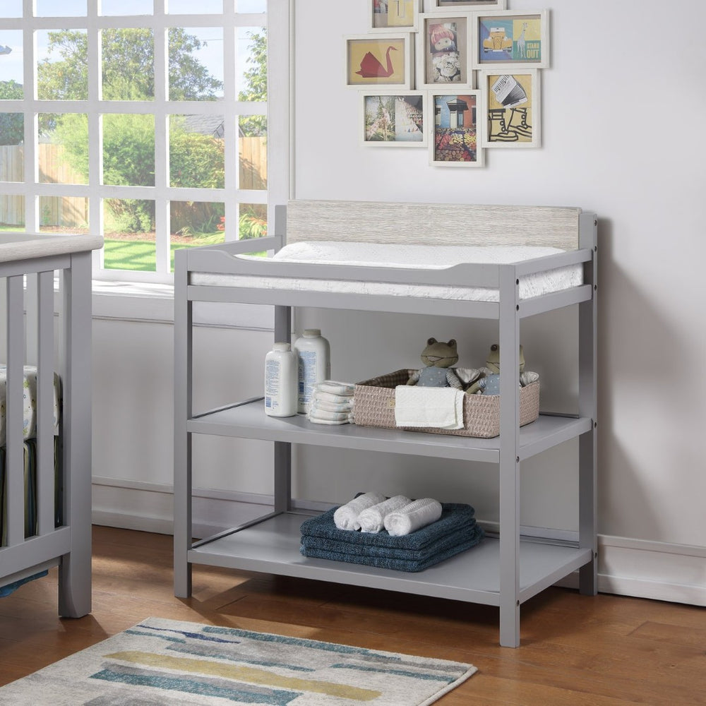 English Elm Hayes Nursery Changing Table Open Storage Two Tone Wood Finish Modern Farmhouse Gray B02263745