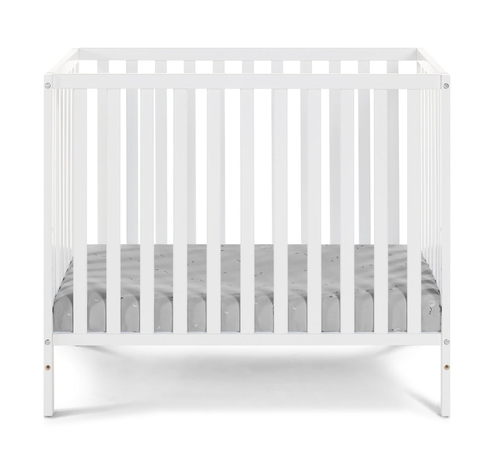 English Elm Palmer Convertible Mini Crib with Mattress Pad Compact Nursery Infant Sleeping White B02263648