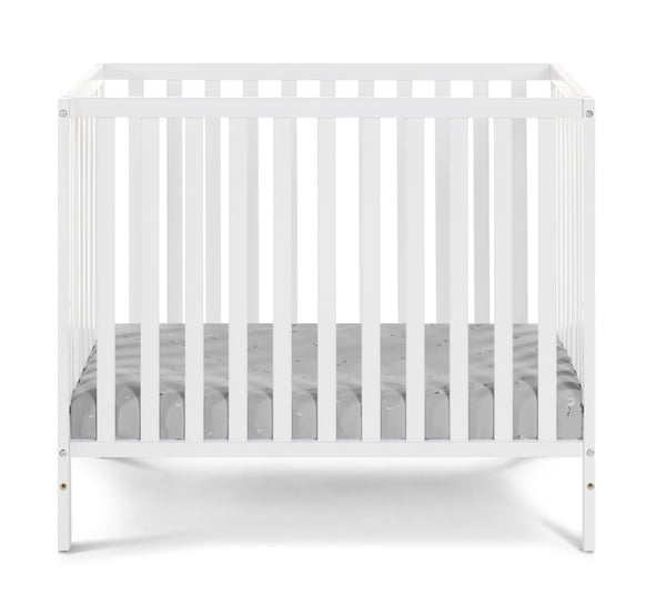 English Elm Palmer Convertible Mini Crib with Mattress Pad Compact Nursery Infant Sleeping White B02263648