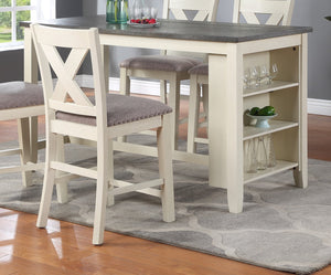 English Elm Modern Counter Height 5pc Dining Set with Solid Acacia, Linen-Like Cushions, Storage Shelves, Cream Finish Off White 19 L x 29 W x 8 H B011S00205
