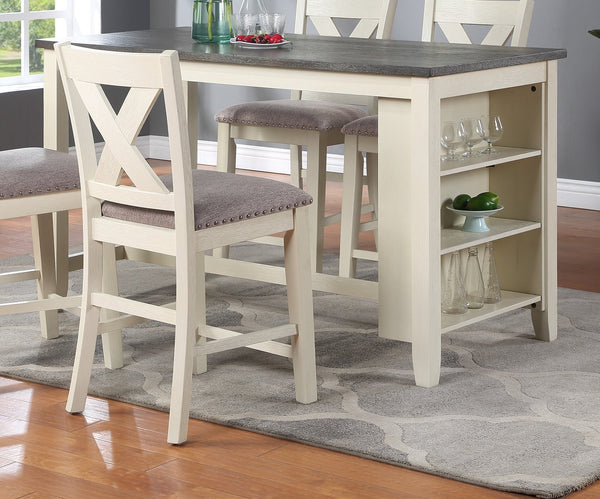 English Elm Modern Counter Height Dining Table with Built-In Side Storage Shelves, 60" Wooden Breakfast Table Off White 63 L x 38 W x 6 H B01164100