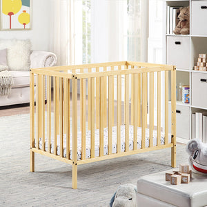 English Elm Palmer Convertible Mini Crib with Mattress Pad Compact Nursery Infant Sleeping Natural B02263647