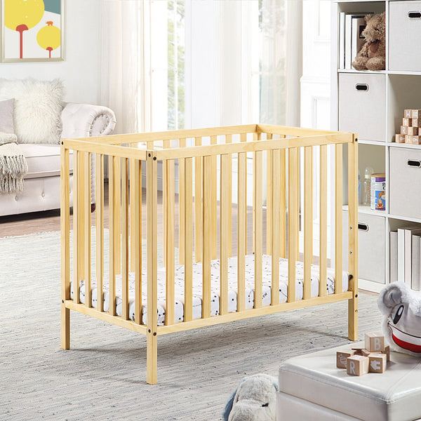 English Elm Palmer Convertible Mini Crib with Mattress Pad Compact Nursery Infant Sleeping Natural B02263647