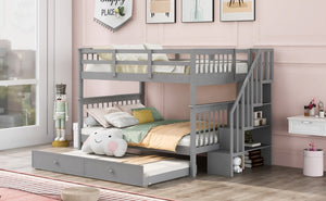 English Elm Stairway Full Over Bunk Bed with Trundle Stair Shelving and Kids Storage Gray LT100210AAE
