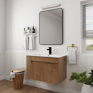 English Elm 30 Inch Bathroom Vanity With Adjustable Open Shelf & Modern White Ceramic Basin For Easy Assembly W999S00003