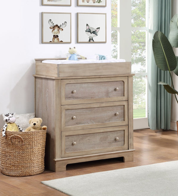 English Elm Grayson 3 Drawer Nursery Dresser with Rustic Alpine Finish and Changing Station Top B02263759
