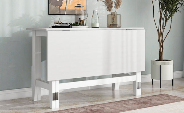 English Elm Topmax Farmhouse Drop Leaf Dining Table Acacia Veneer White Finish Seats Four N717P379754K
