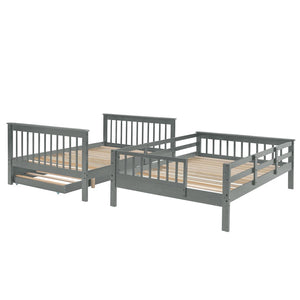 English Elm Stairway Full Over Bunk Bed with Trundle Stair Shelving and Kids Storage Gray LT100210AAE