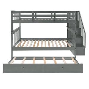 English Elm Stairway Full Over Bunk Bed with Trundle Stair Shelving and Kids Storage Gray LT100210AAE