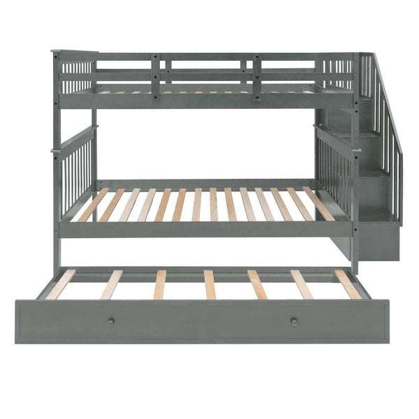 English Elm Stairway Full Over Bunk Bed with Trundle Stair Shelving and Kids Storage Gray LT100210AAE